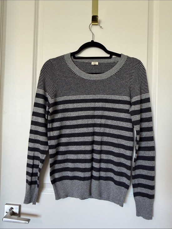 J. Crew Sweaters - J. Crew Wool Gray and Charcoal Striped Crewneck Sweater